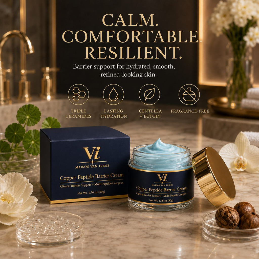 Copper Peptide Barrier Cream benefits — triple ceramides, lasting hydration, centella and ectoin, fragrance-free