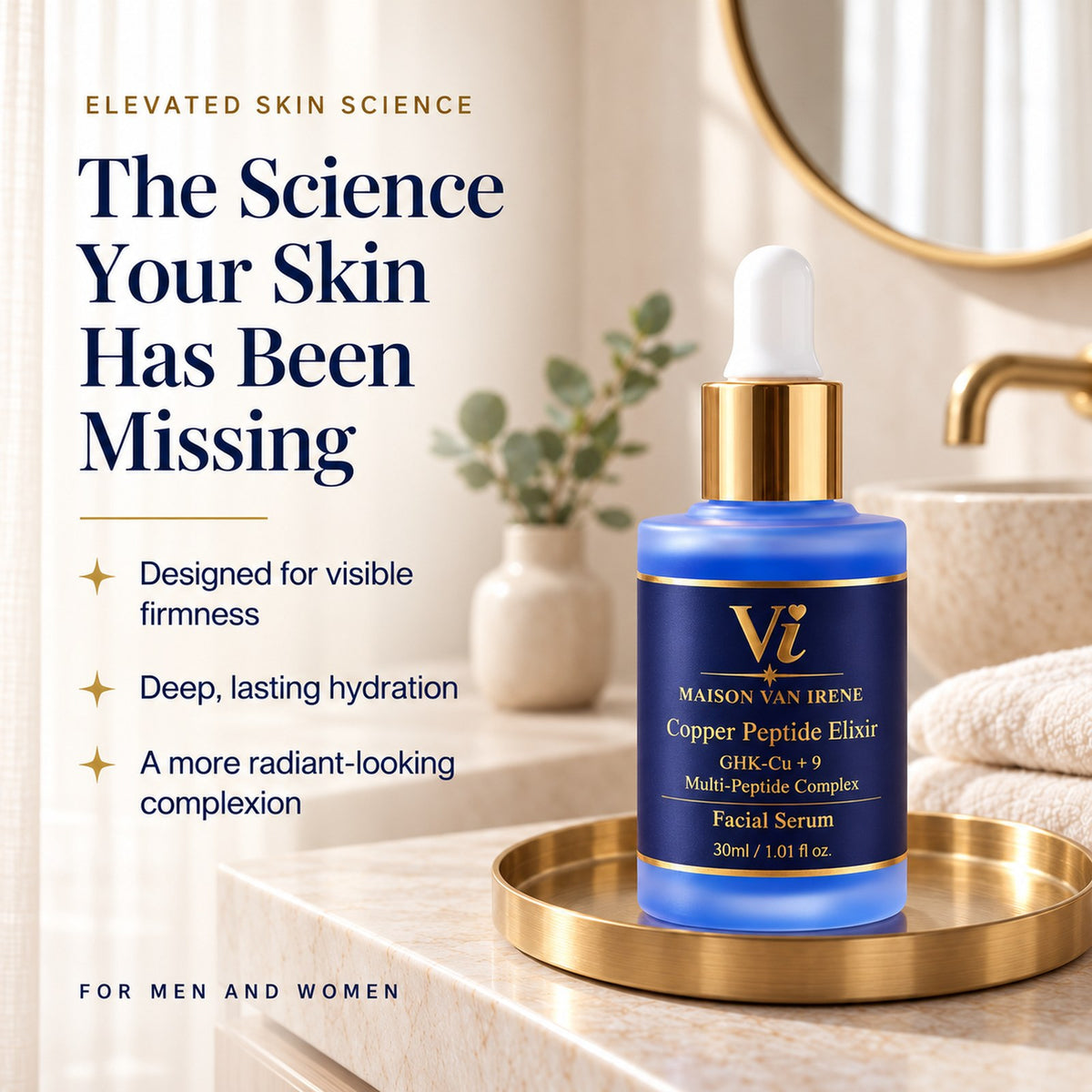 The Science Your Skin Has Been Missing — Copper Peptide Elixir designed for visible firmness, deep lasting hydration and a more radiant-looking complexion