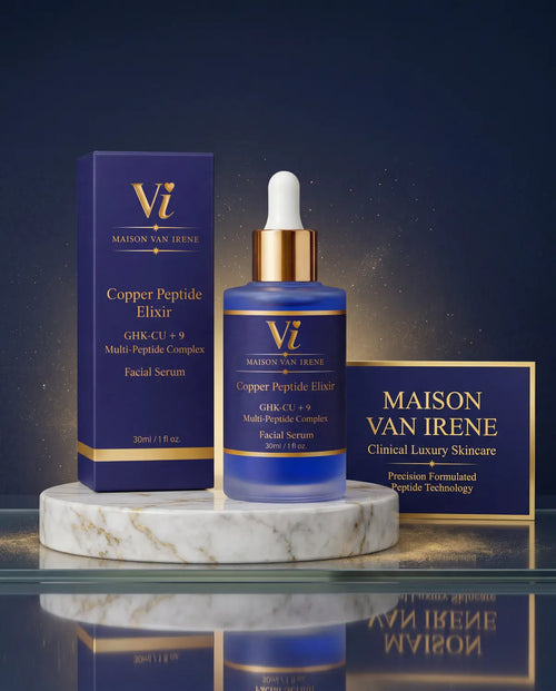 Maison Van Irene Copper Peptide Elixir — luxury editorial display
